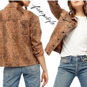 Free People Snake Print Trucker Jacket Large